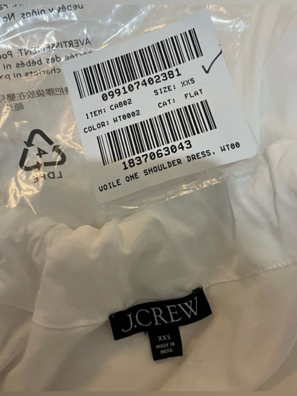 J. Crew NWOT White One-Shoulder Beach Dress in Cotton Voile - Picture 7 of 7